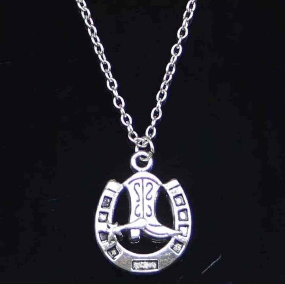 Sterling silver Horse shoe boots necklace cowgirl pendant